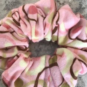 Pink olive green brown polkadot hair scrunchie new
